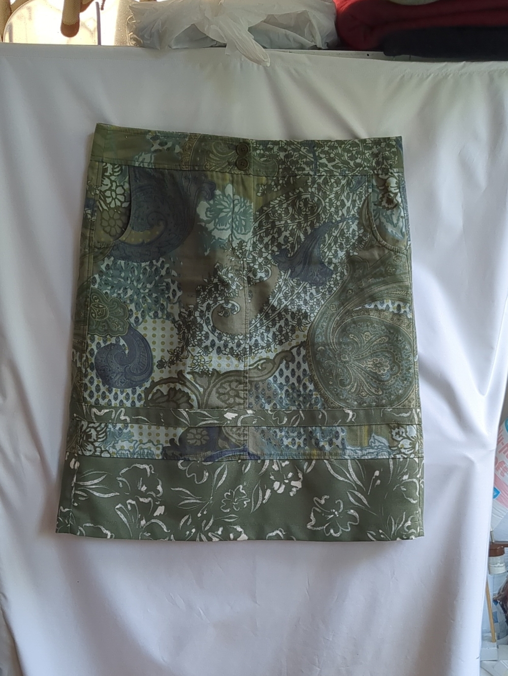 Ann Taylor Olive and Blue Paisley Skirt 14